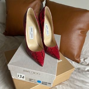 🔥Jimmy Choo Anouk Elaphe Red Snake Skin heels 37